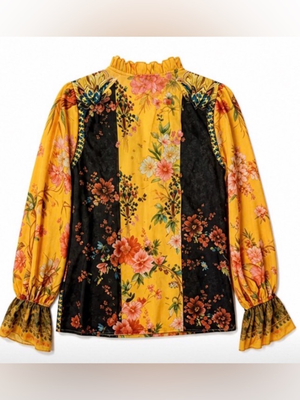 Floral V-Neck Ruffled Blouse - Mustard - Picture 3 of 3